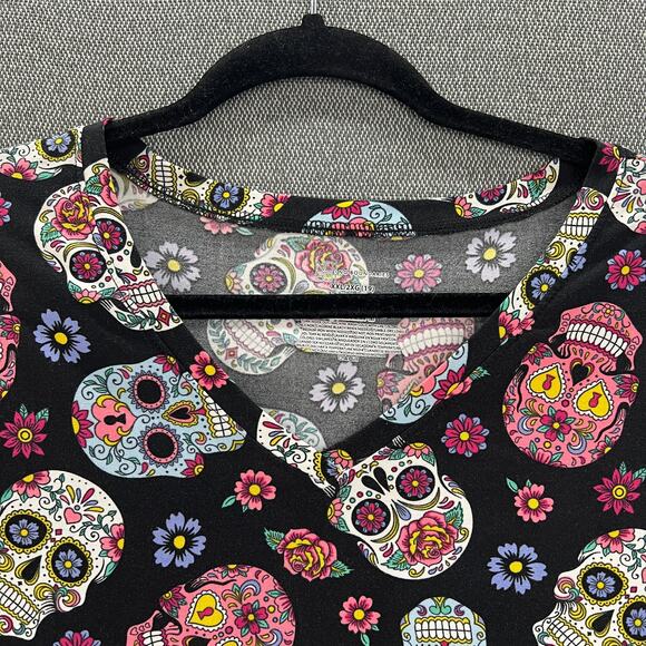 NOBO Womens Sugar Skull Halloween Lightweight Stretch V Neck T Shirt Size XXL - Picture 2 of 6